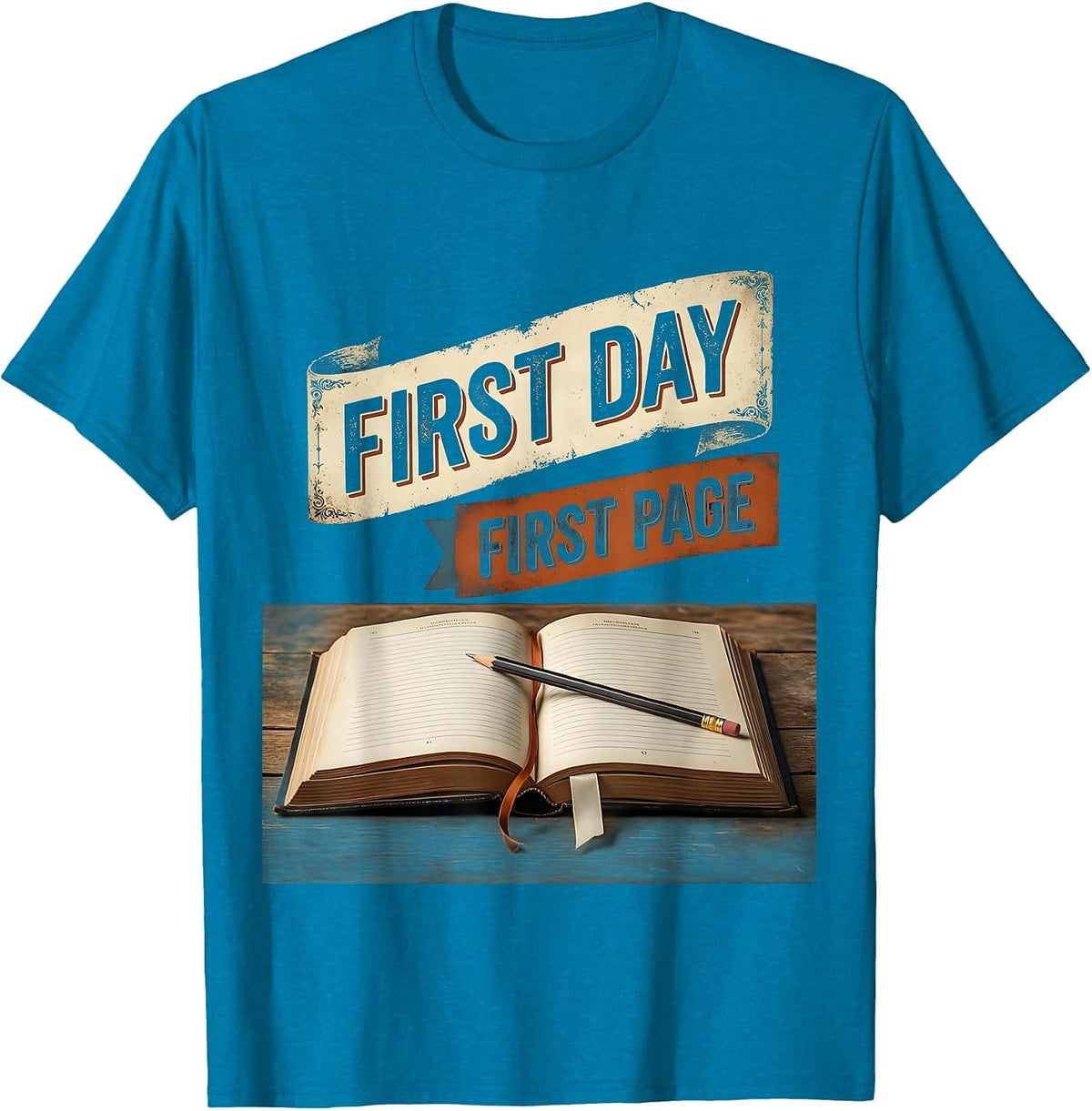First Day, First Page Vintage English Literature Teacher T-Shirt - Sapphire Blue