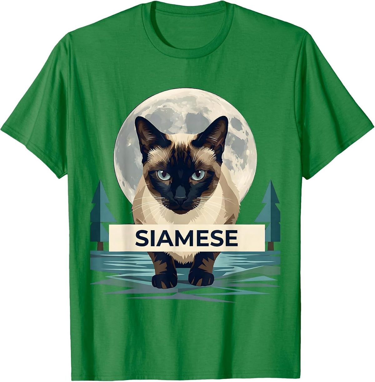Men's Siamese 90's Retro Moonlit Cat Breed Portrait Vintage T-Shirt - Kelly Green