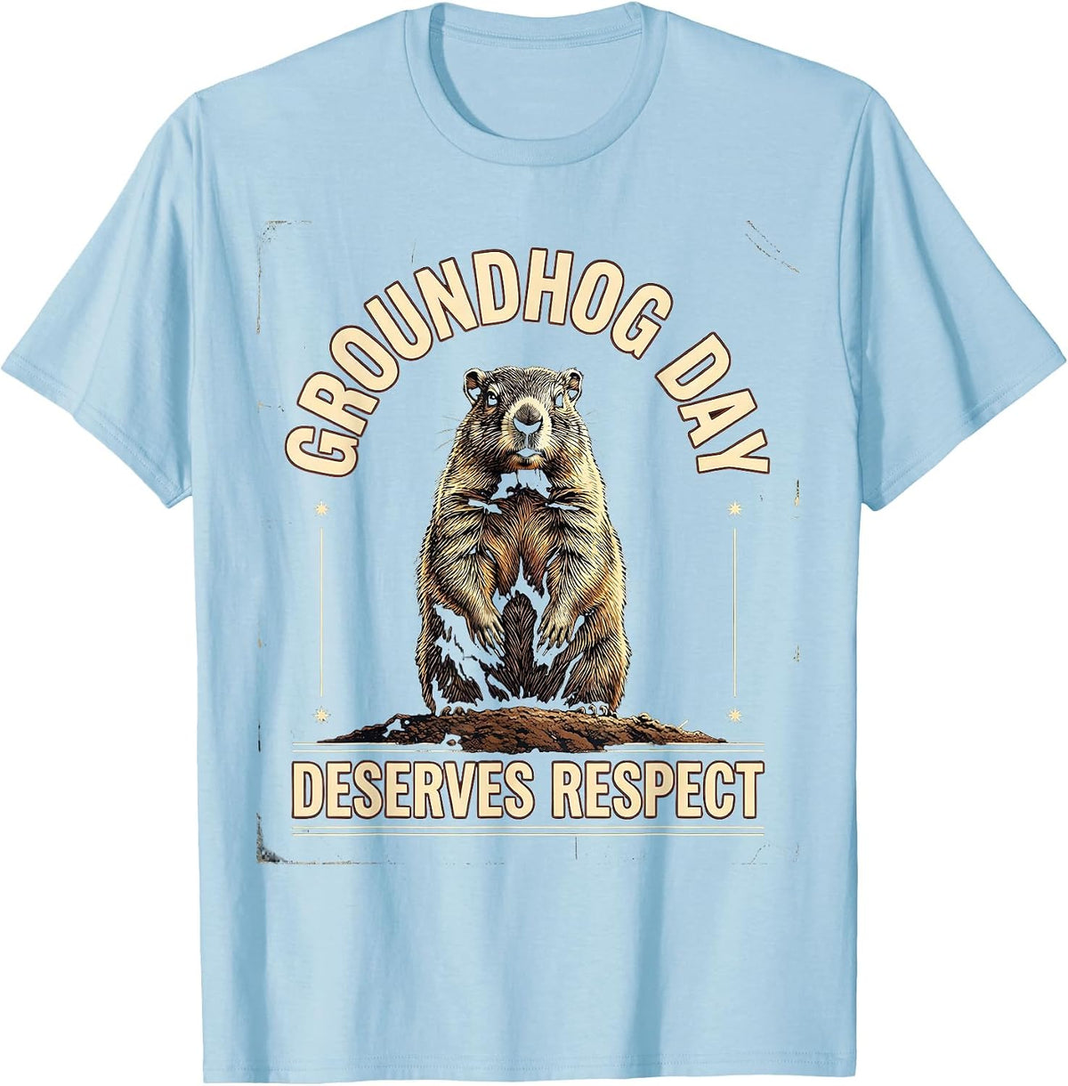 Men's Groundhog Day Deserves Respect Vintage Funny Groundhog Gift T-Shirt - Baby Blue