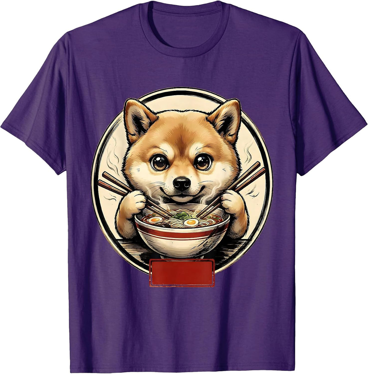 Chibi Shibainu Ramen Anime Cat Kawaii Funny T-Shirt - Purple