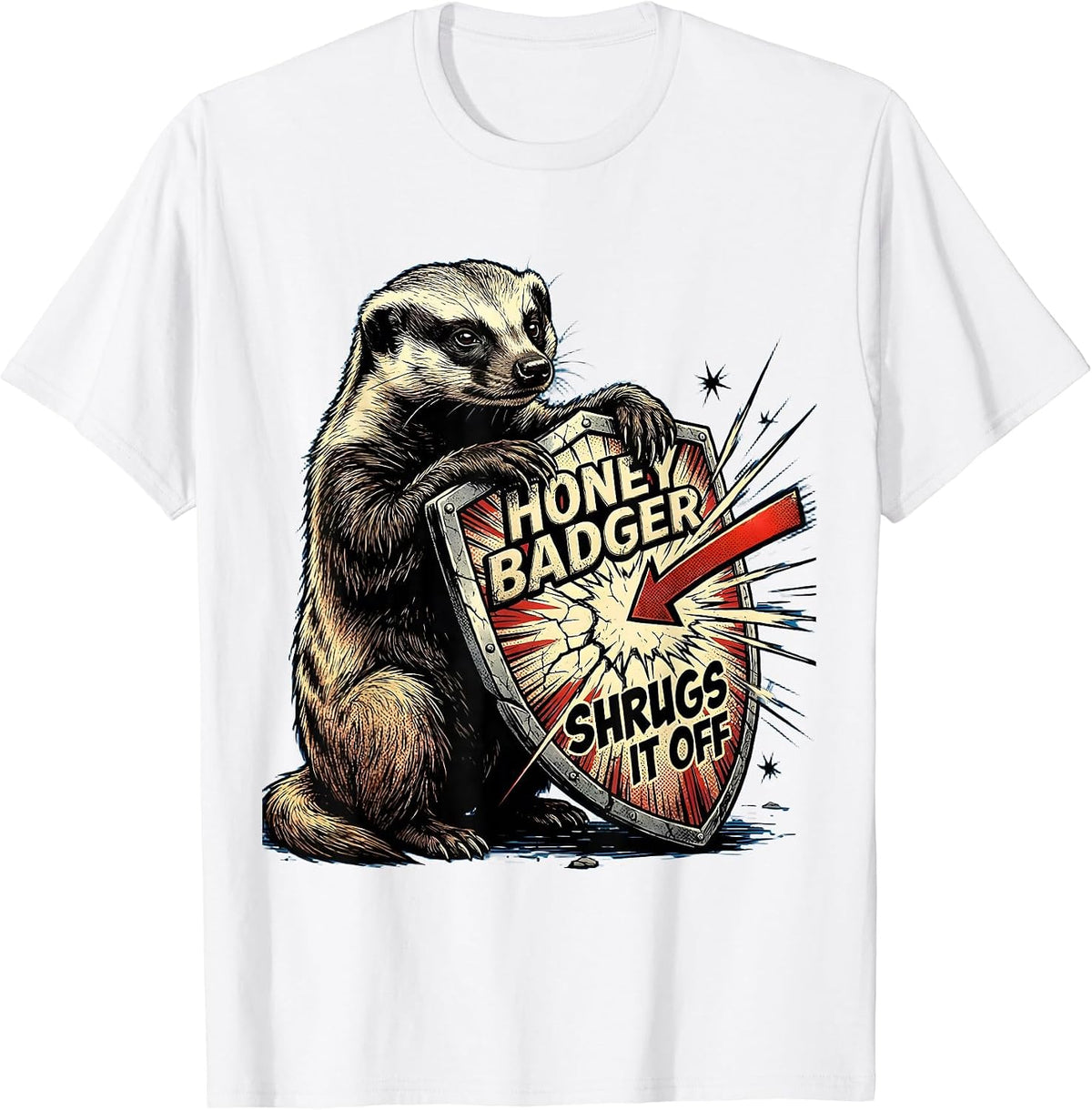 Men's Honey Badger Shrugs It Off Comic Book Animal Lover Humor T-Shirt - White