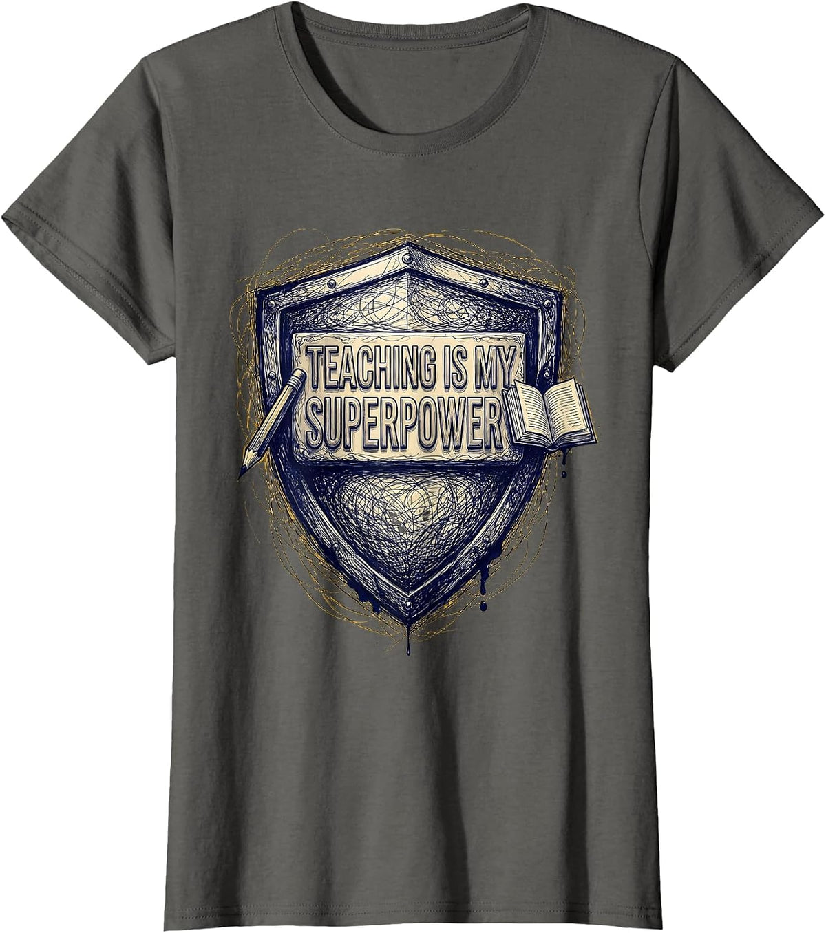 Women's Teaching Is My Superpower Educator Design T-Shirt - Asphalt Grey