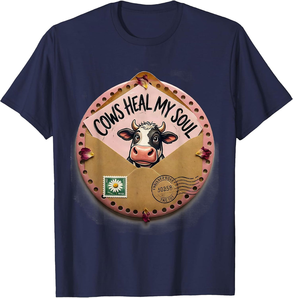 Cows Heal My Soul Animal Lover Design T-Shirt - Navy Blue