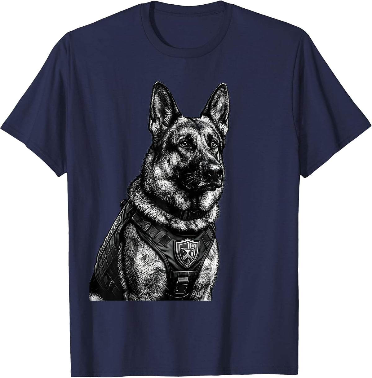 German Shepherd Police Dog Illustration T-Shirt - Navy Blue