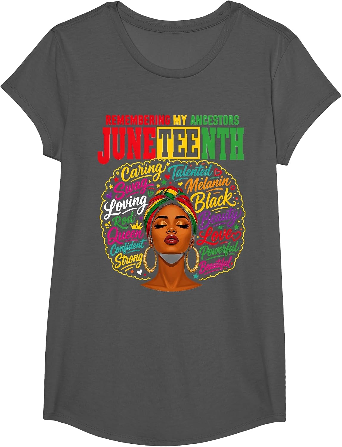 Remembering My Ancestors Juneteenth Black Pride T-Shirt - Girls Asphalt Grey
