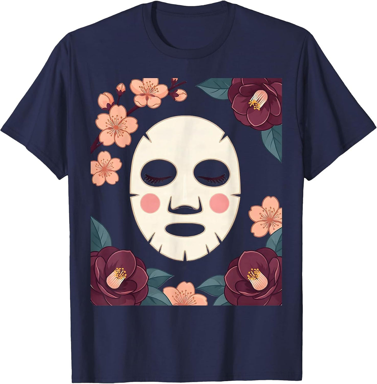 Men's K-Beauty Sheet Mask Skincare Illustration T-Shirt - Navy Blue
