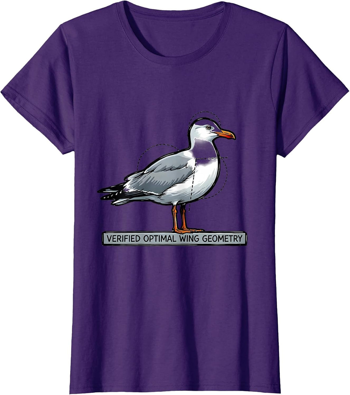 Women's Verified Optimal Wing Geometry Funny Math Teacher Bird Pun T-Shirt - Purple