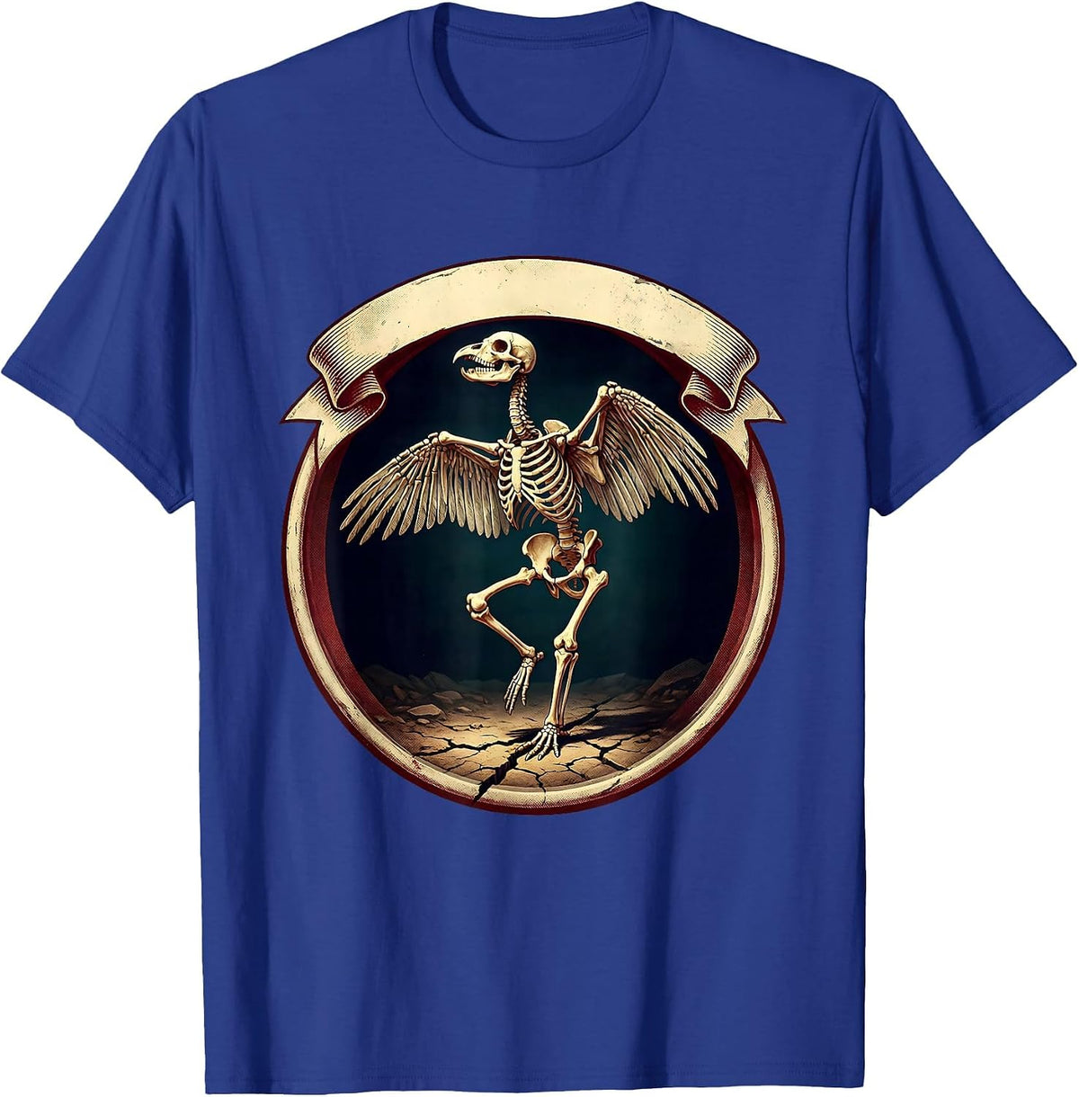 Men's Chicken Skeleton Dinosaur Fossil Pose Graphic T-Shirt - Royal Blue