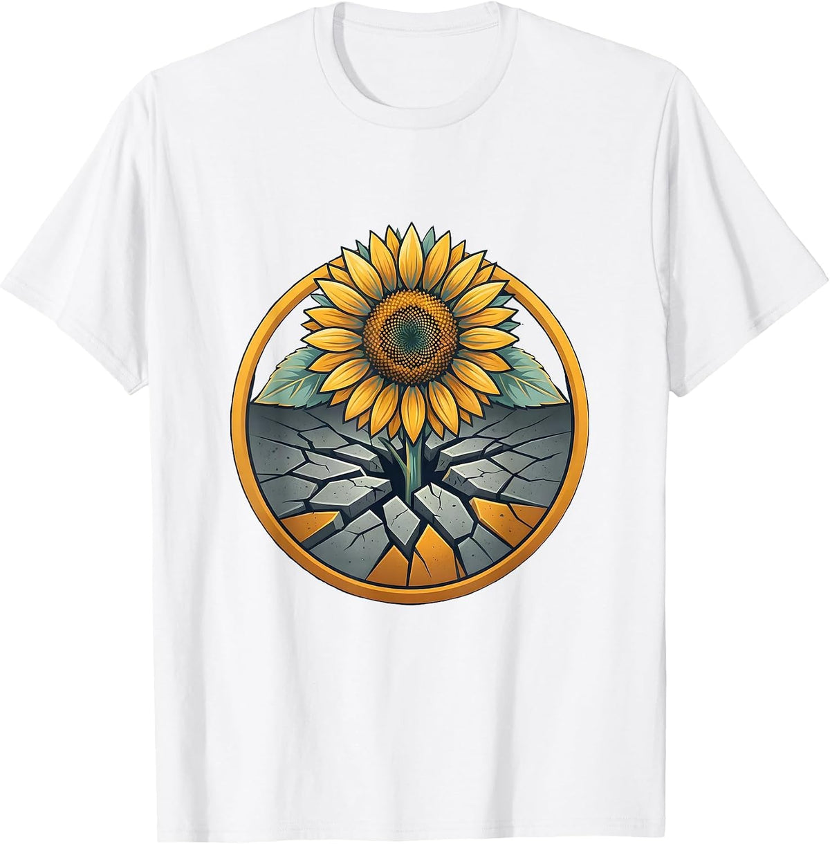 Men's Neurodiversity Sunflower Through Cracked Concrete T-Shirt - White