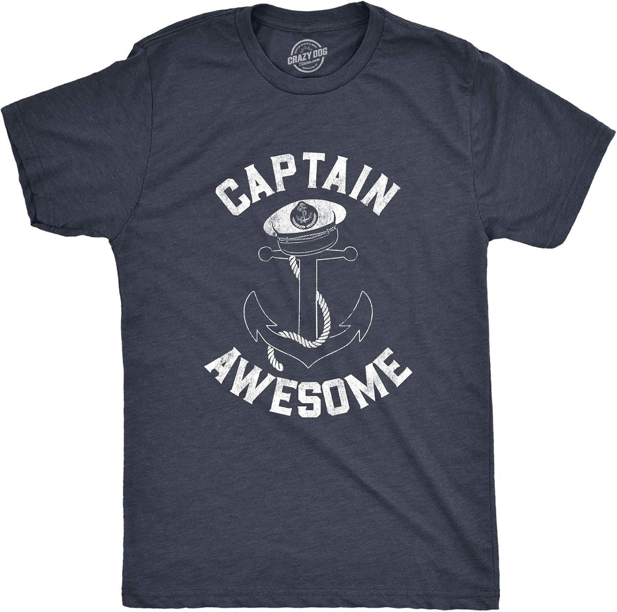 Funny Captain Awesome Shirt for Men, Boating Anchor Graphic Tee - Heather Navy