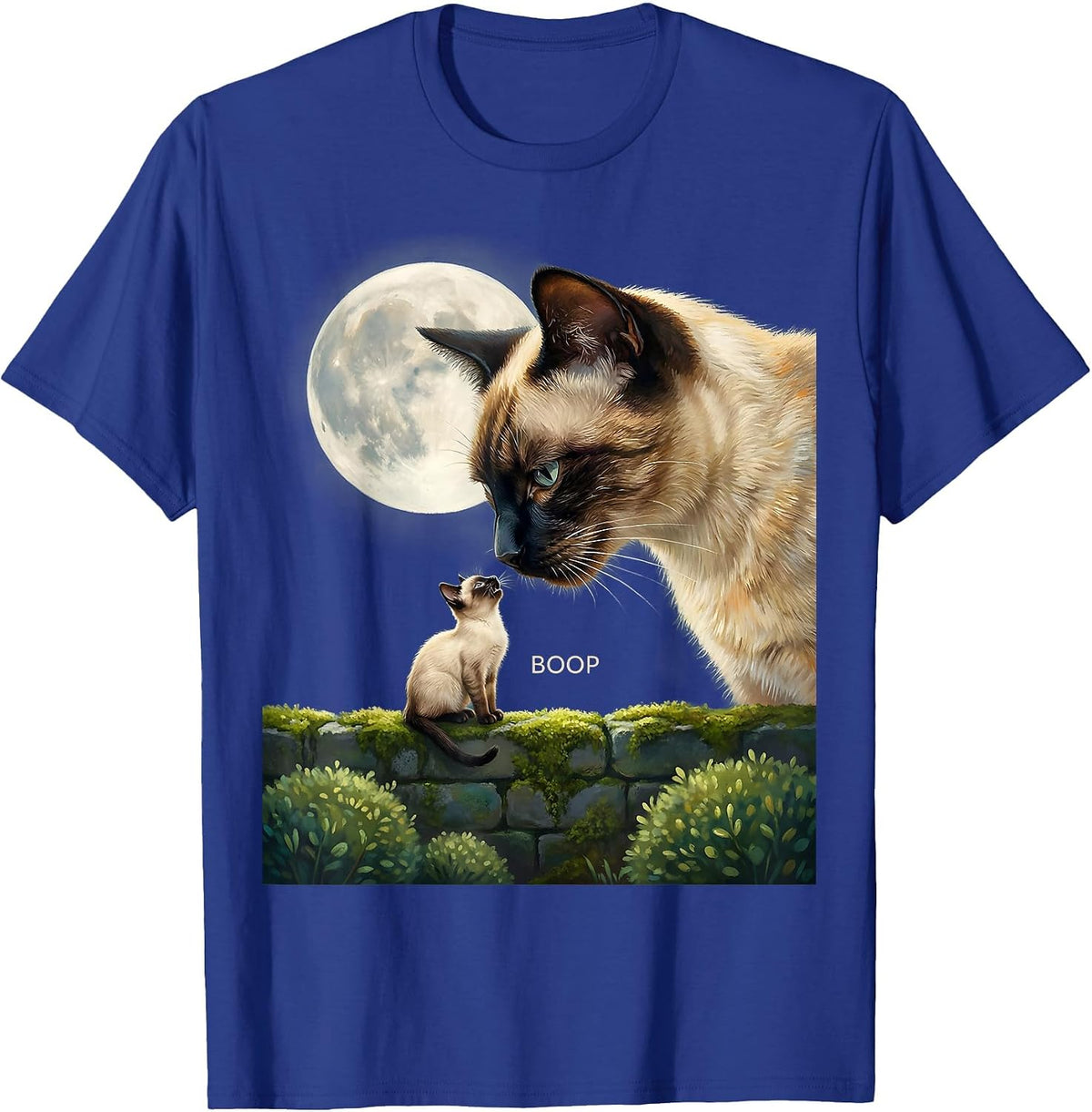 Boop Siamese Cat Howling at Moon Fantasy Nostalgia T-Shirt - Royal Blue