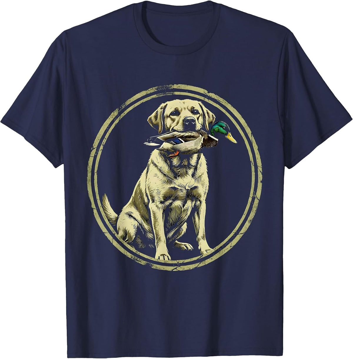 Men's Duck Camo Lab Dog with Duck Hunting Graphic T-Shirt - Navy Blue