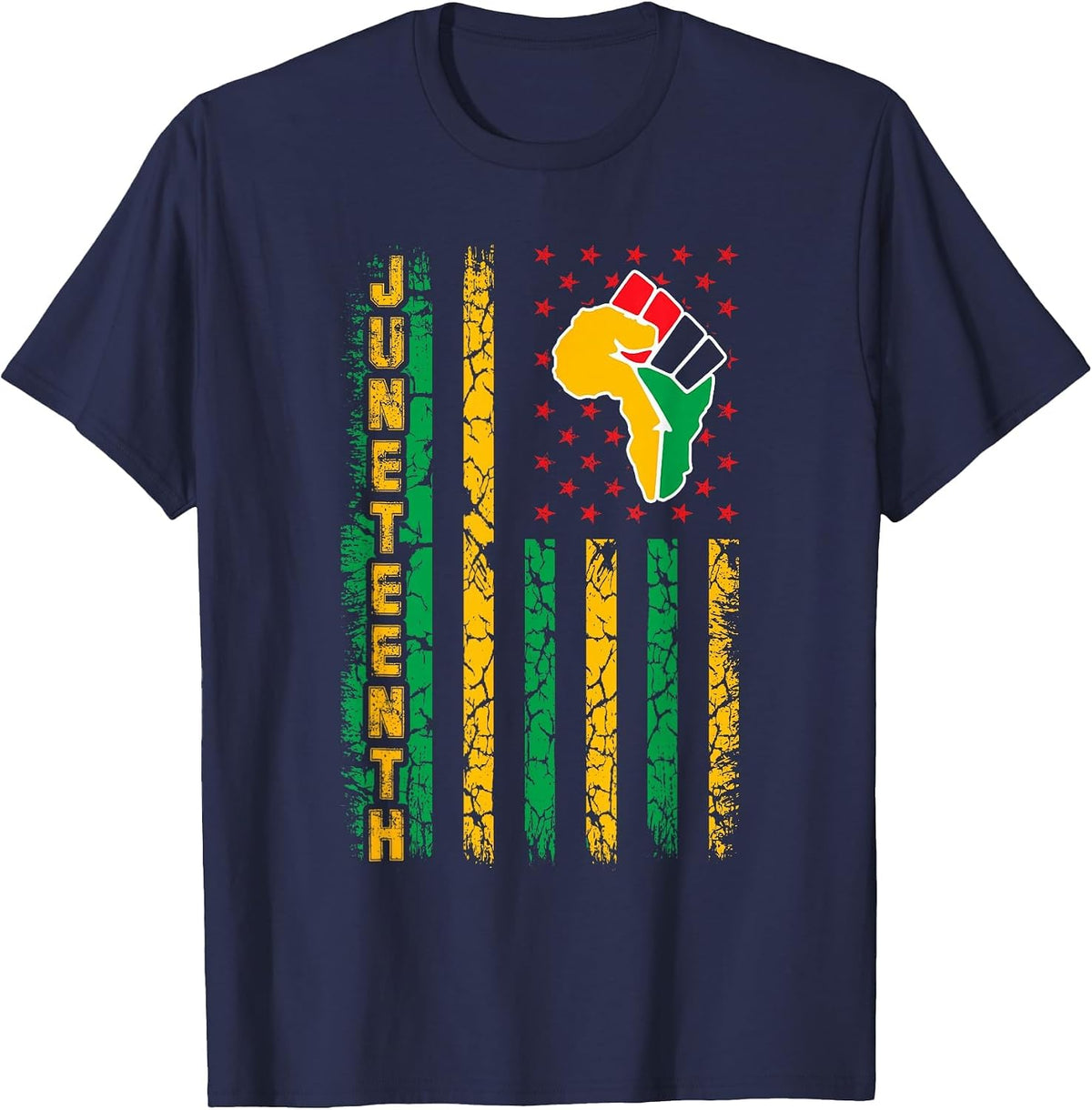 Juneteenth Flag Pan African Civil Rights Black Power Fist T-Shirt - Navy Blue