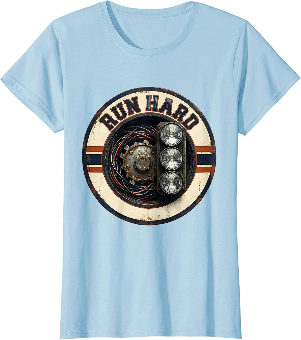 Women's Run Hard Vintage Muscle Car Drag Racing Enthusiast Humor T-Shirt - Baby Blue