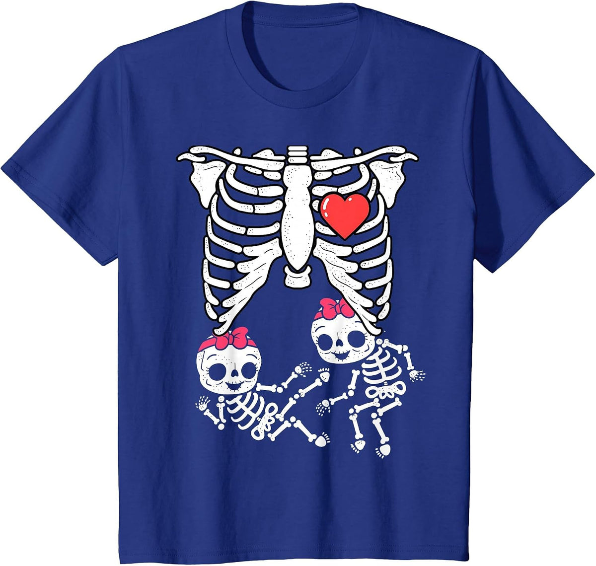 Skeleton Pregnancy Shirt Girl Twins X-Ray Pregnant Halloween T-Shirt - Royal Blue