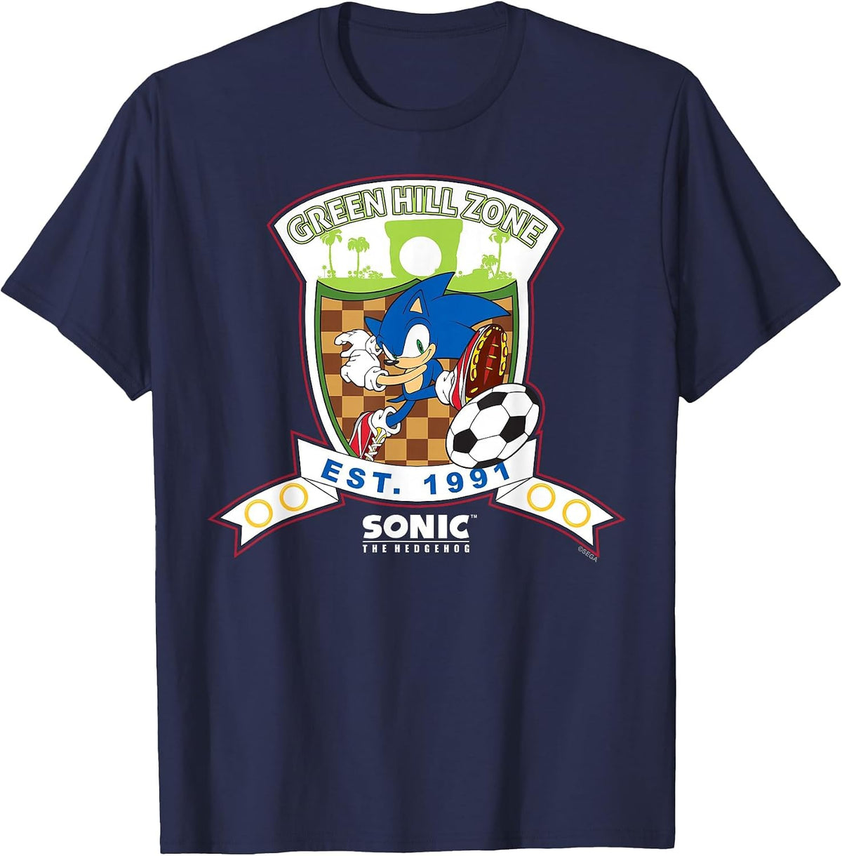 Sonic the Hedgehog - Green Hill Zone Soccer T-Shirt - Navy Blue