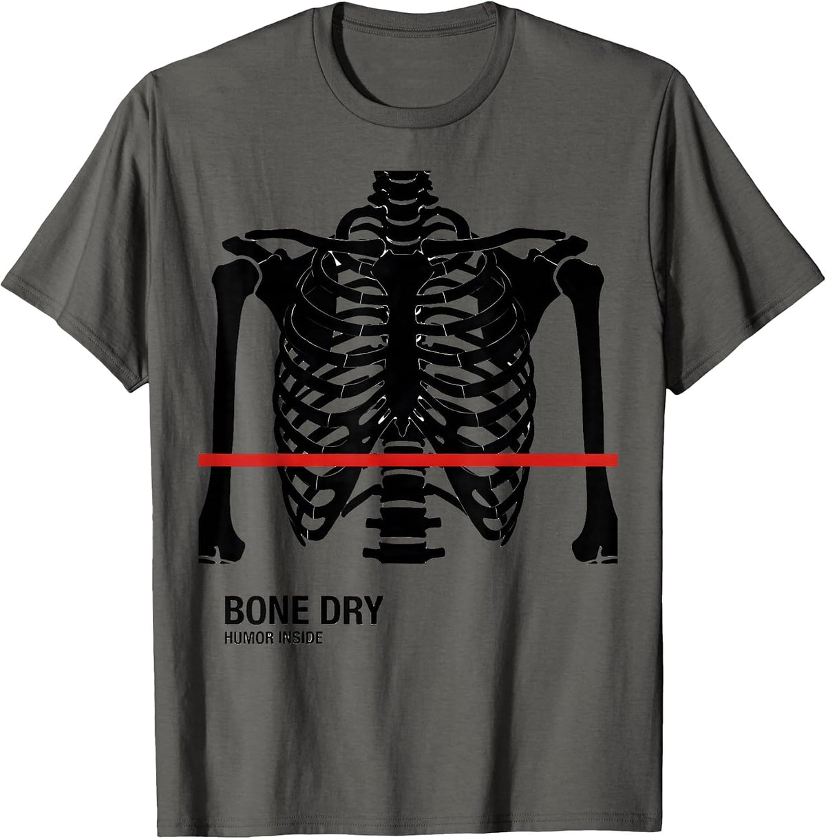 Bone Dry Humor Inside Funny Skeleton Design T-Shirt - Asphalt Grey