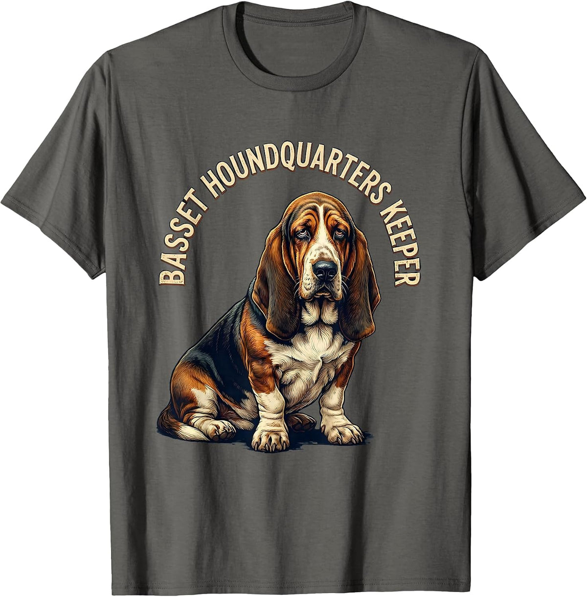 Basset Houndquarters Keeper Vintage Funny Dog Lover Gift T-Shirt - Asphalt Grey