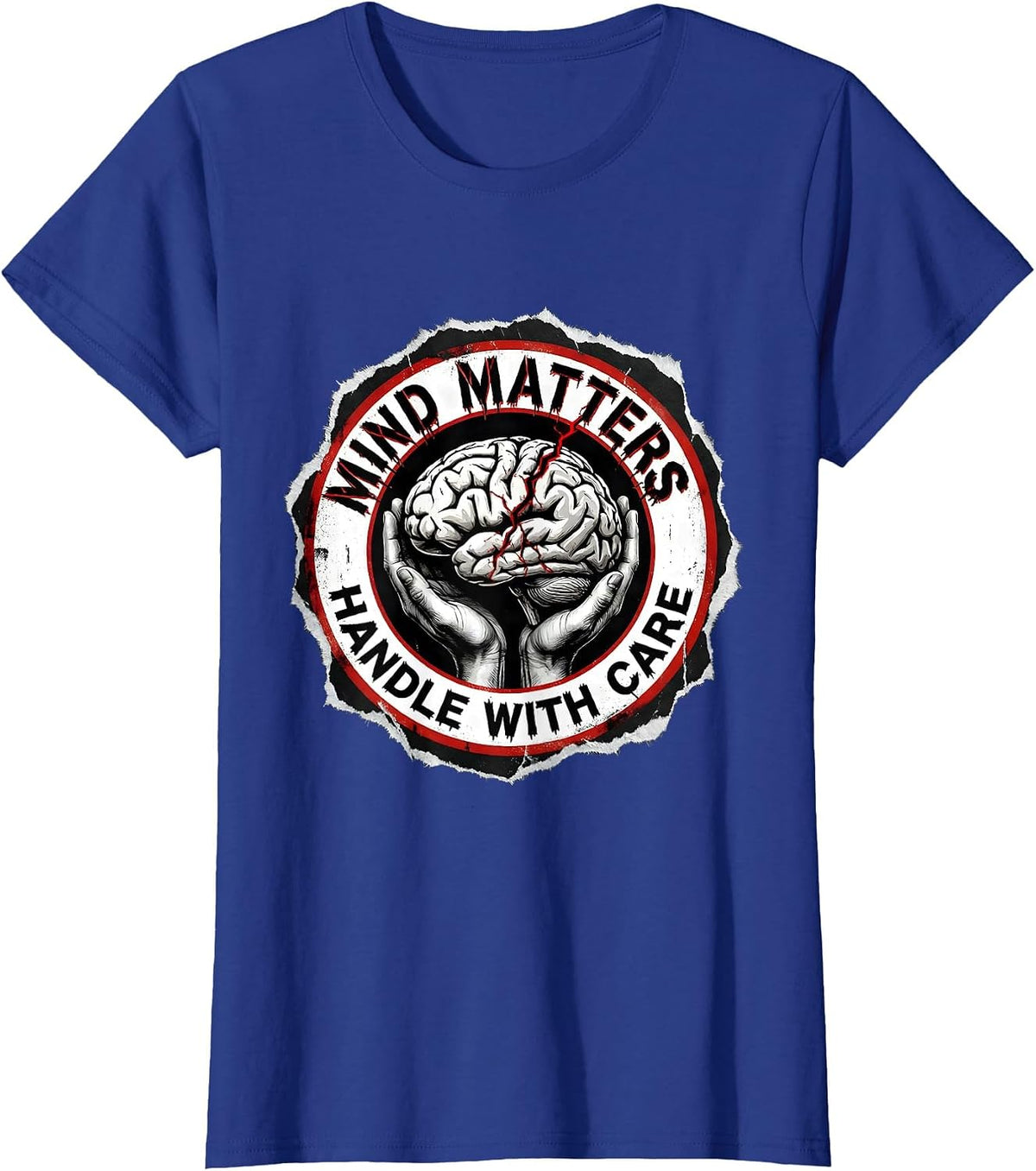 Women's Mind Matters Handle With Care Mental Health Design T-Shirt - Royal Blue