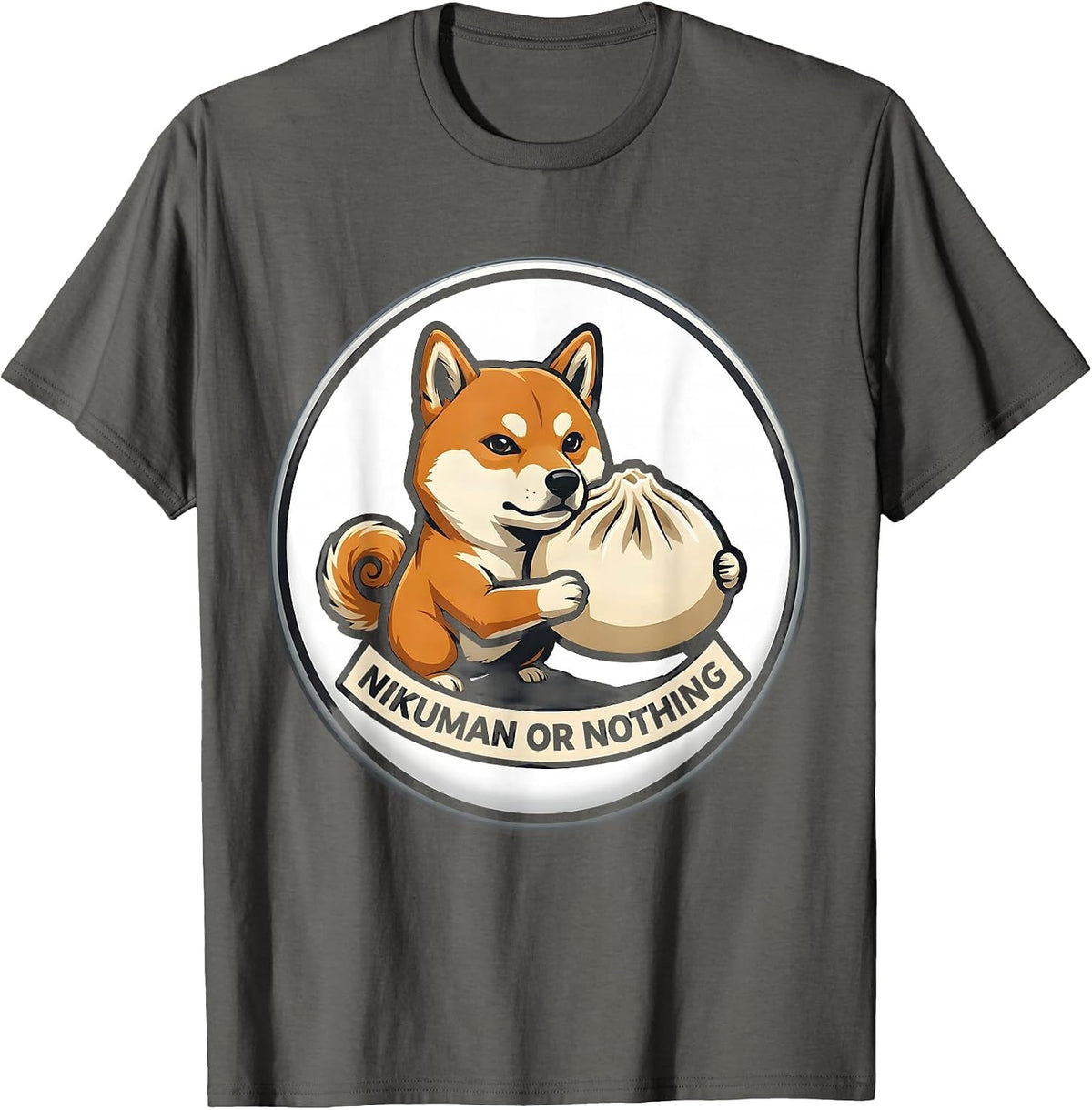 Men's Nikuman Or Nothing Kawaii Shiba Inu Dog Lover Anime Humor T-Shirt - Asphalt Grey