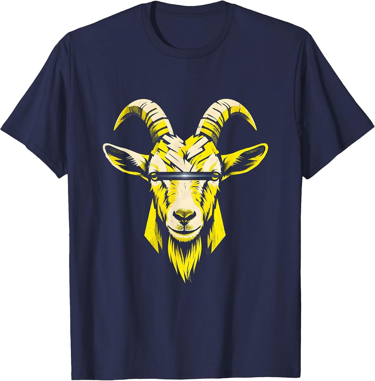 Goat with Sunglasses Stencil Graphic Novelty Humor T-Shirt - Navy Blue