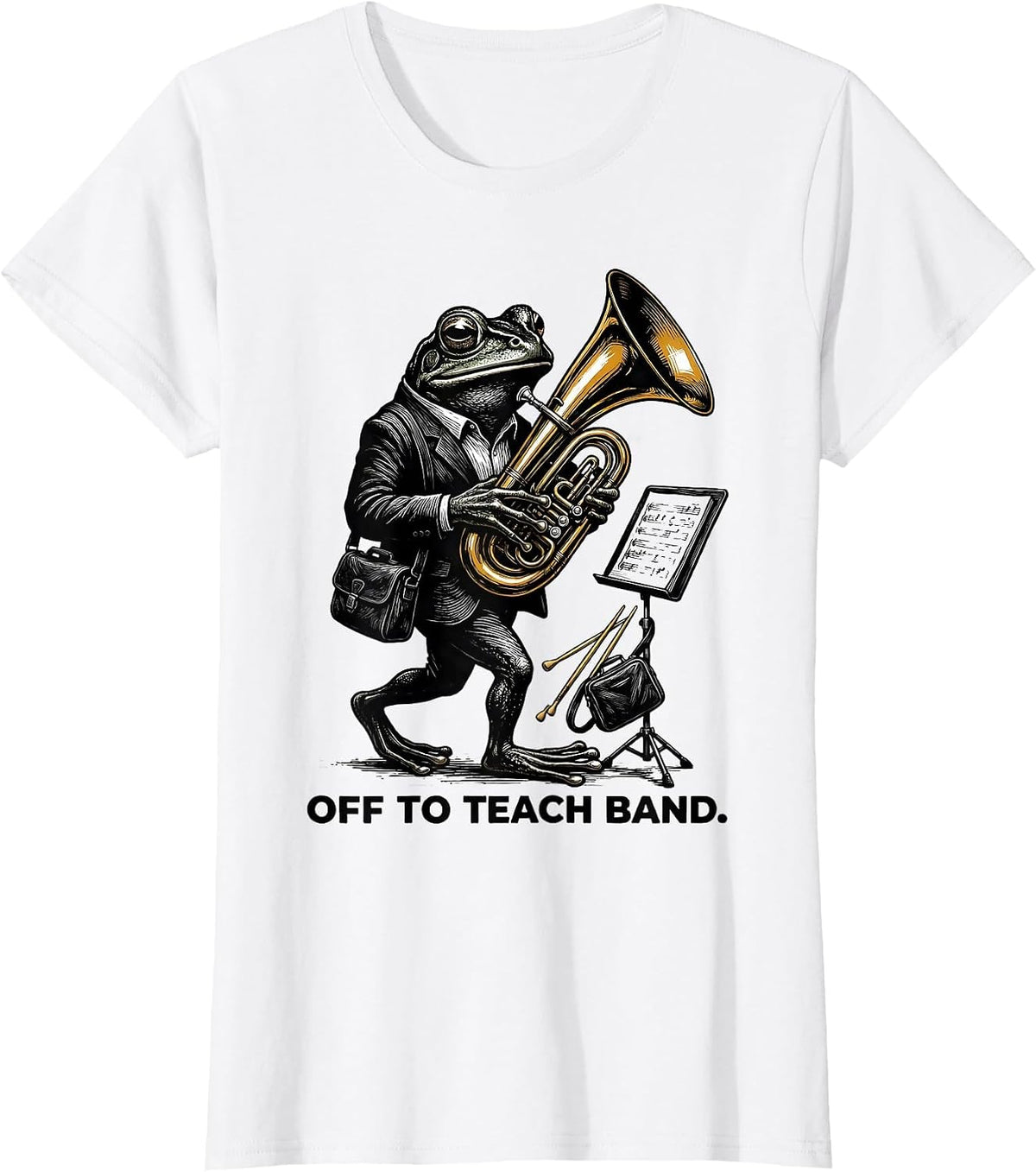 Off To Teach Band Funny Frog Music Teacher Back To School T-Shirt - White