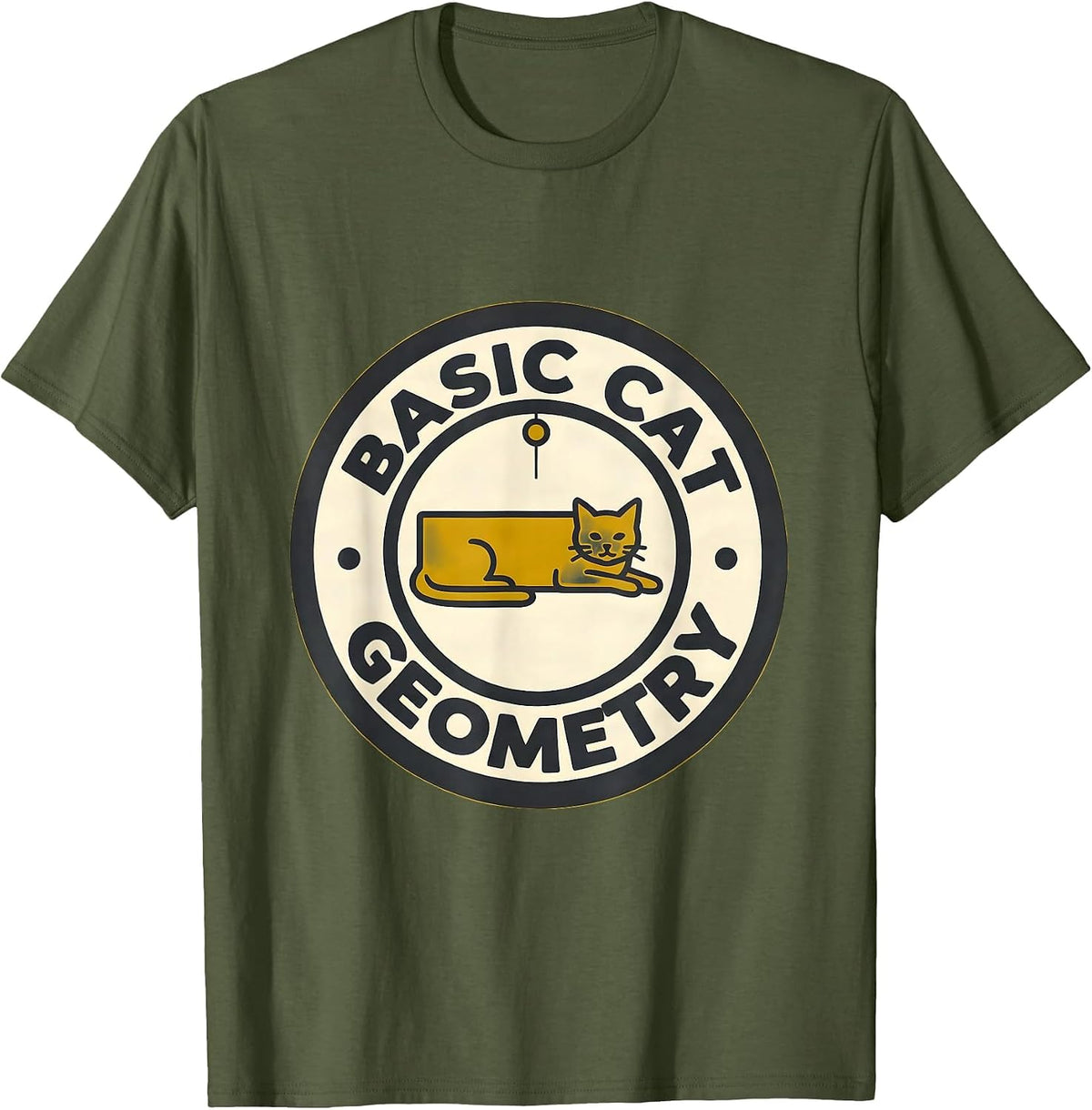 Basic Cat Geometry Funny Math Cat Lover Teacher Gift T-Shirt - Olive Green