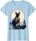 Women's Siamese Cat Howling at Moon Fantasy Nostalgia T-Shirt - Baby Blue