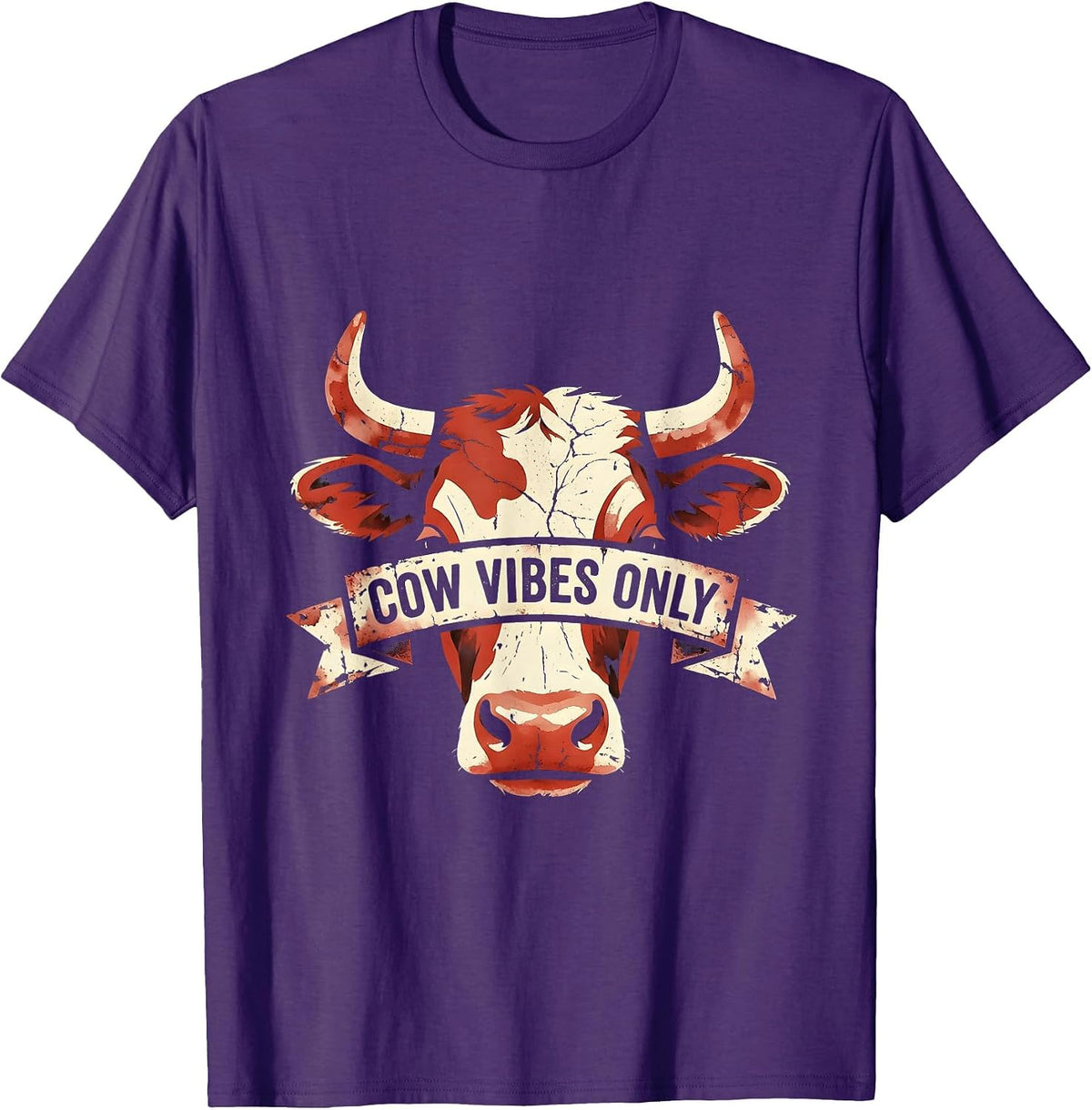 Cow Vibes Only Cute Cow Lover Design T-Shirt - Purple