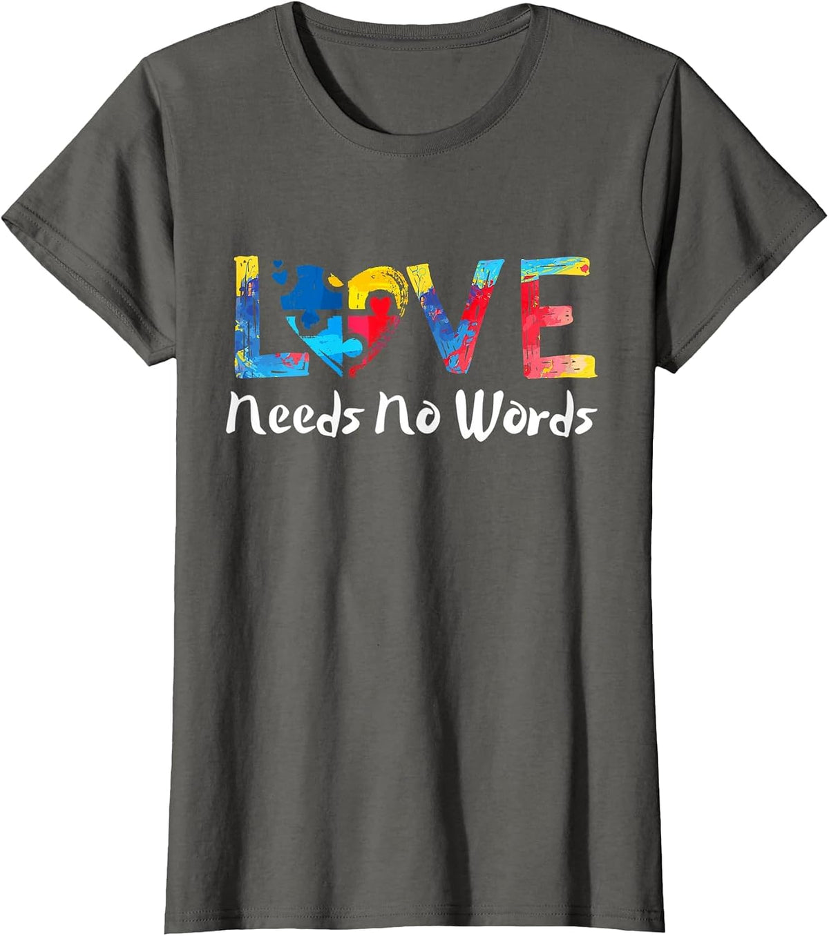 Puzzle Heart Love Autism Awareness Needs No Words Tie Dye T-Shirt - Asphalt Grey
