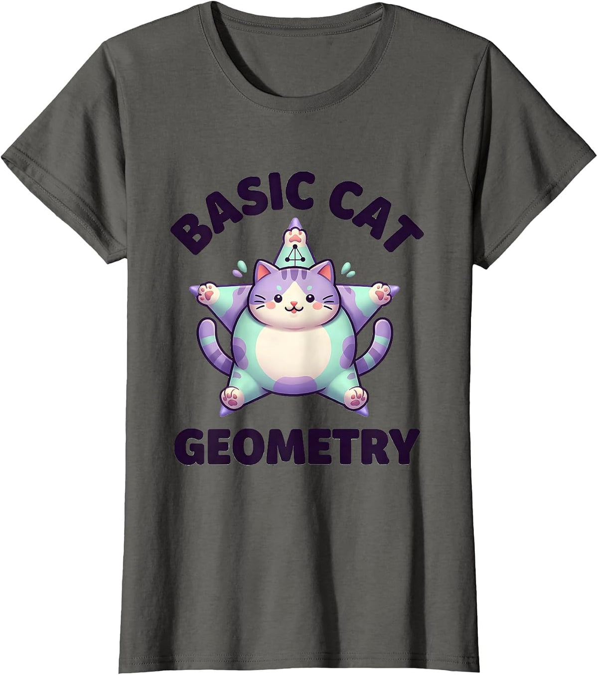 Women's Basic Cat Geometry Cute Kawaii Math Teacher Cat Lover Gift T-Shirt - Asphalt Grey