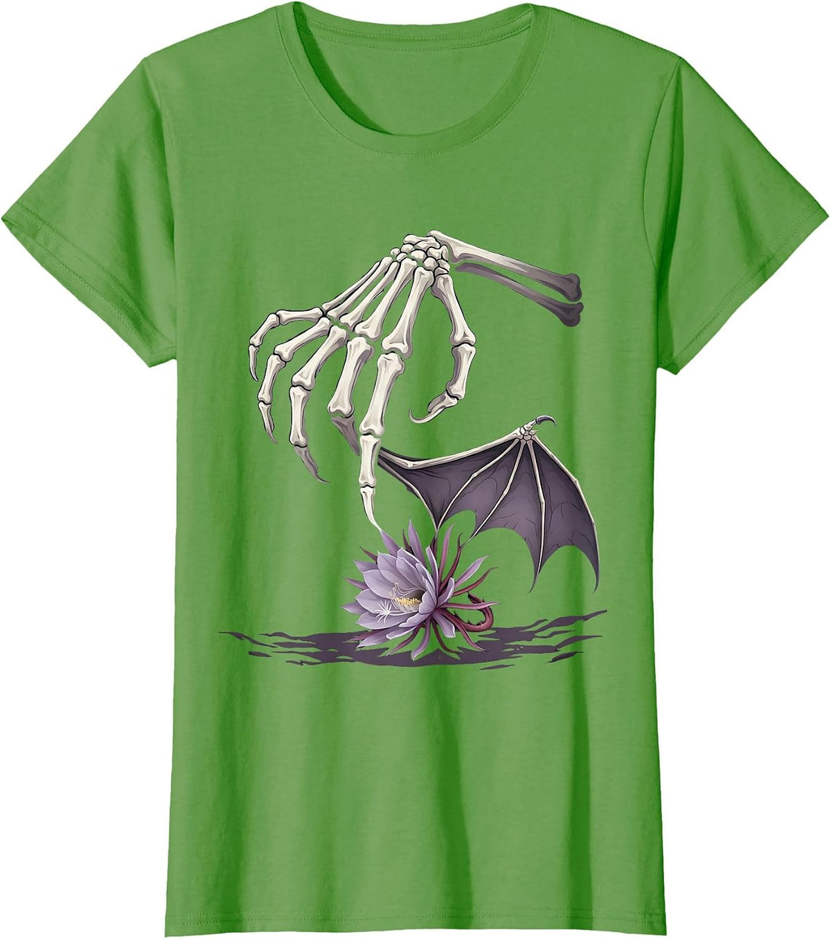 Women's Skeletal Bat Hand Gothic Nature Conservation Halloween T-Shirt - Grass Green