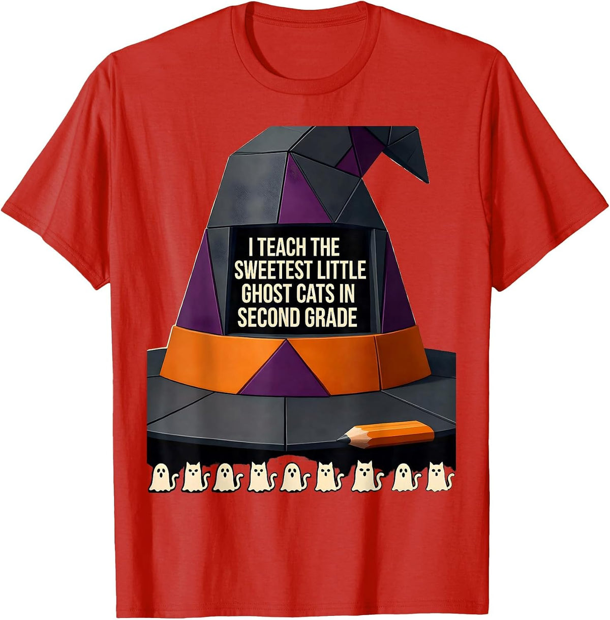 Men's I Teach The Sweetest Little Ghost Cats In Second Grade T-Shirt - Red