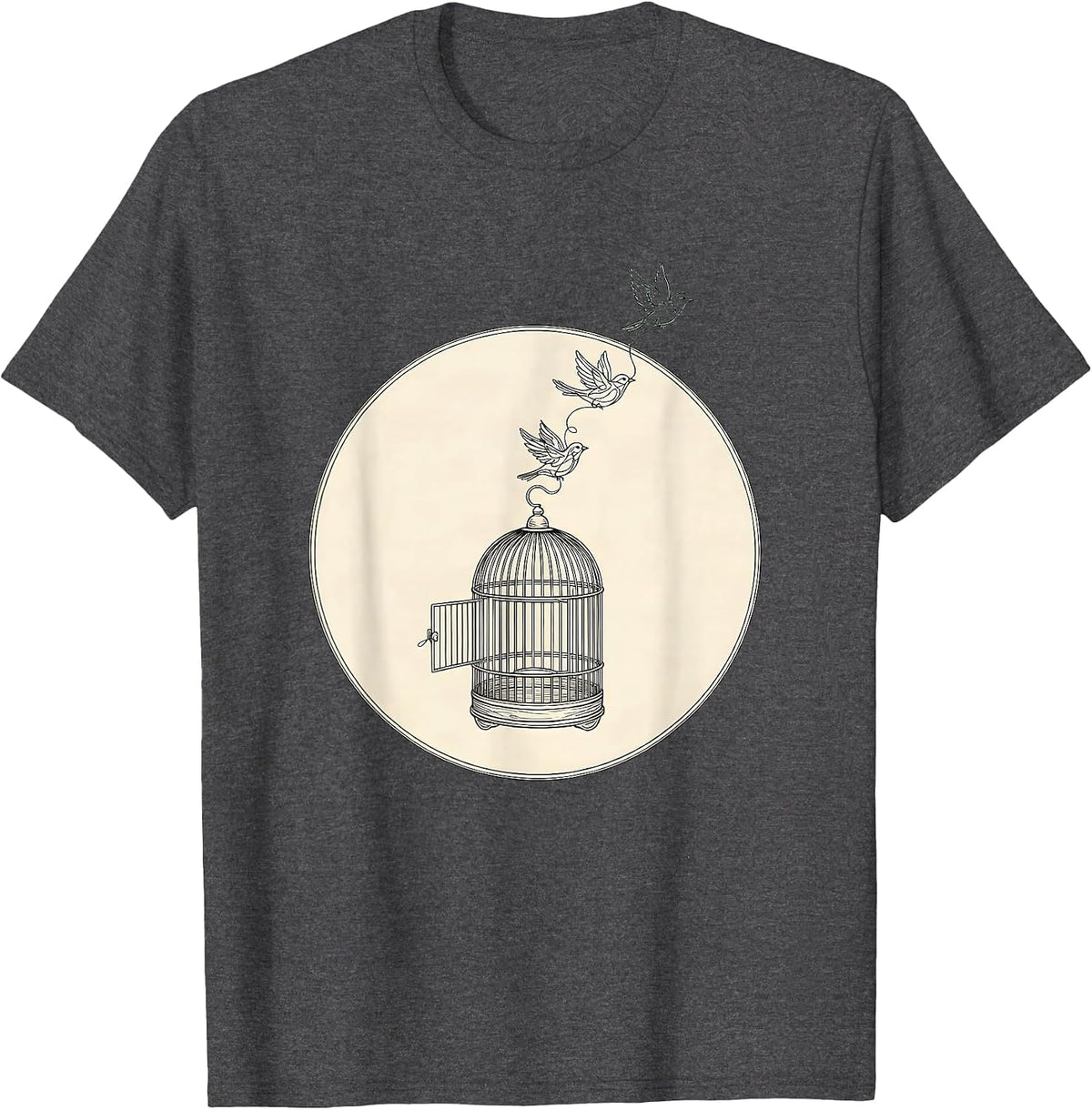 Men's Mental Health Matters Open Birdcage Freedom Design T-Shirt - Dark Heather Grey