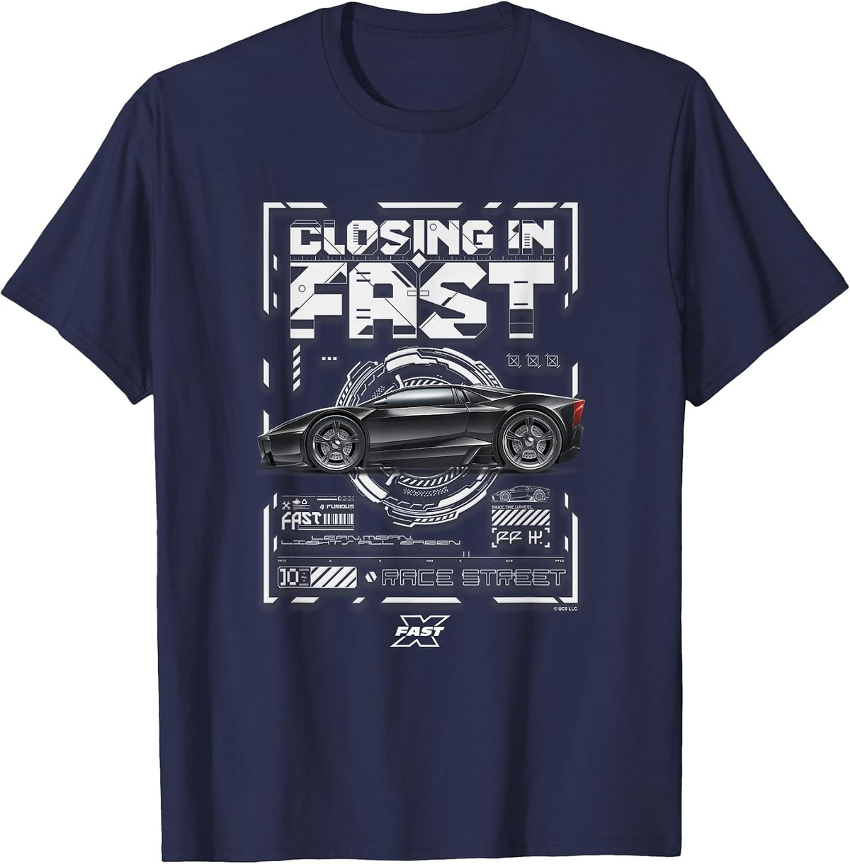 Fast X Lean Mean Lights All Green Lamborghini Schematic T-Shirt - Navy Blue