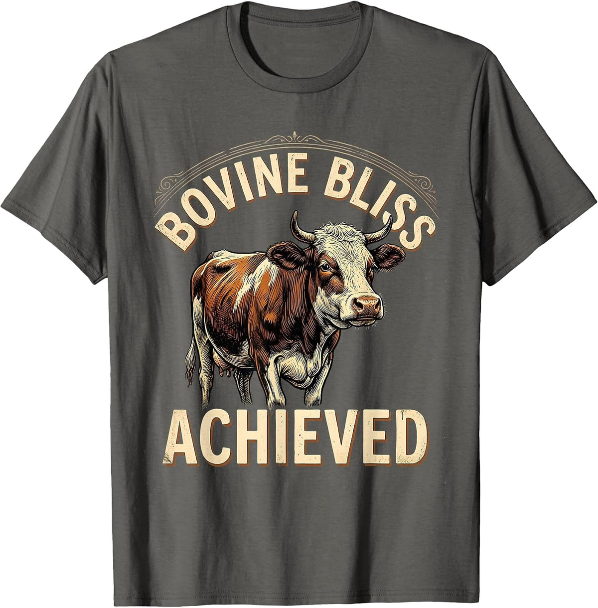 Bovine Bliss Achieved Cow Lover Design T-Shirt - Asphalt Grey