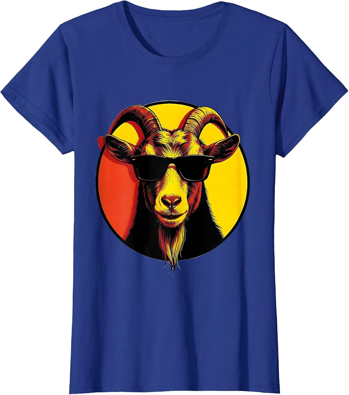 Women's Goat Sunglasses Pop Art Animal Humor Novelty T-Shirt - Royal Blue