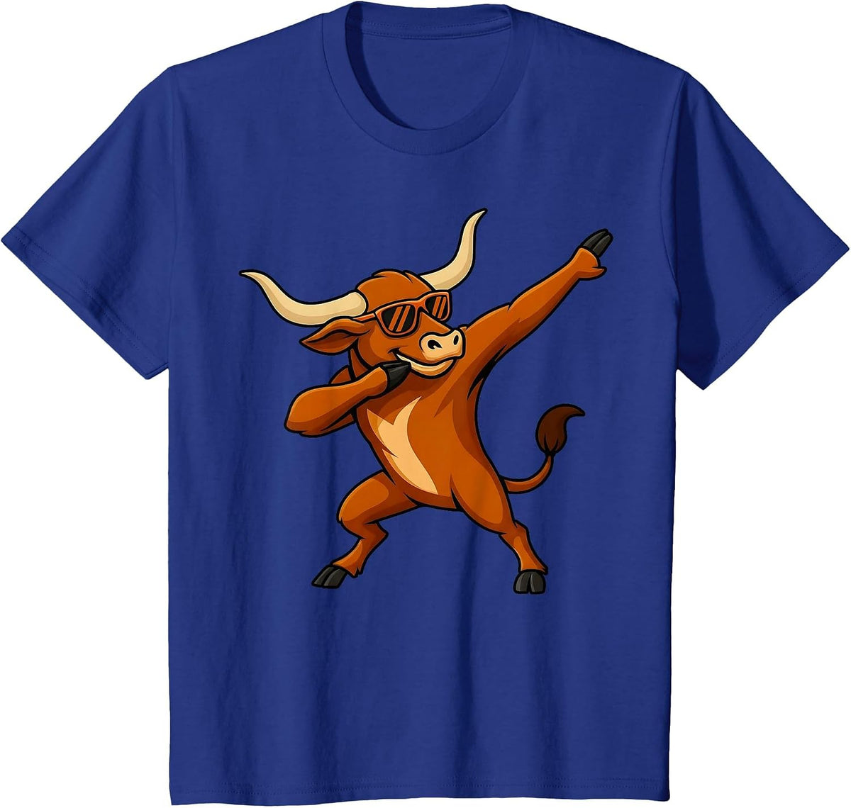 Longhorn Cow Dabbing with Sunglasses Men Women Girls Kids T-Shirt - Royal Blue