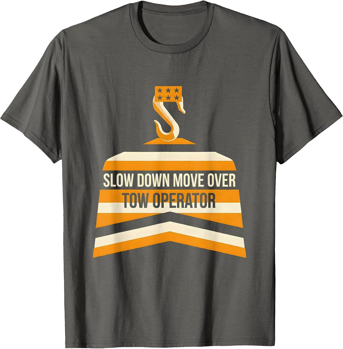 Men's Slow Down Move Over Tow Operator Patriotic Rugged Tow Truck T-Shirt - Asphalt Grey