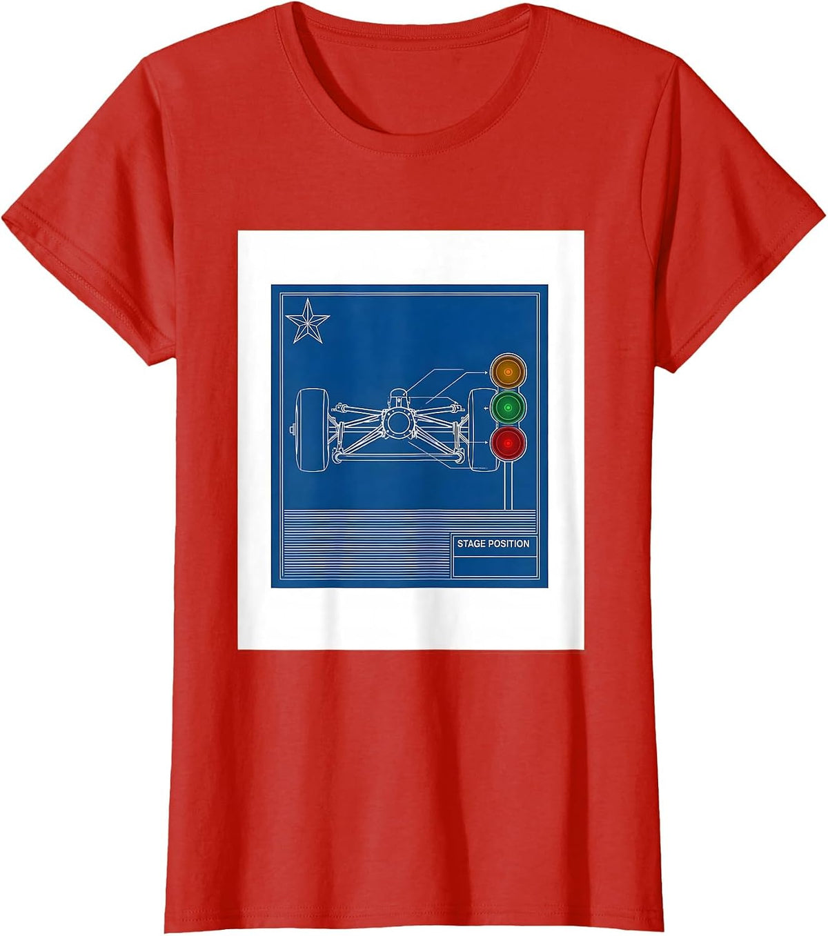 Stage Position Technical Blueprint RC Drag Racing American T-Shirt - Red