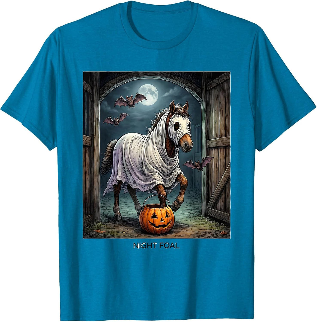 Night Foal Ghost Sheeted Foal Halloween Horse Lover Humor T-Shirt - Sapphire Blue
