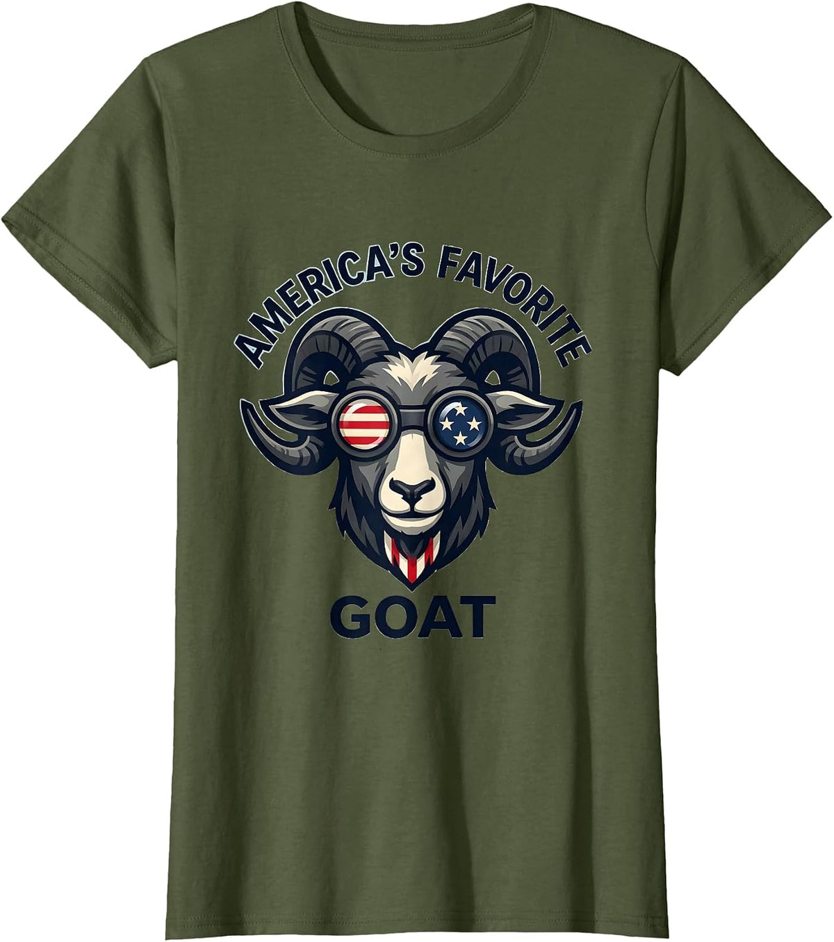 Women's America's Favorite GOAT Funny Goat Mascot Patriotic Humor T-Shirt - Olive Green