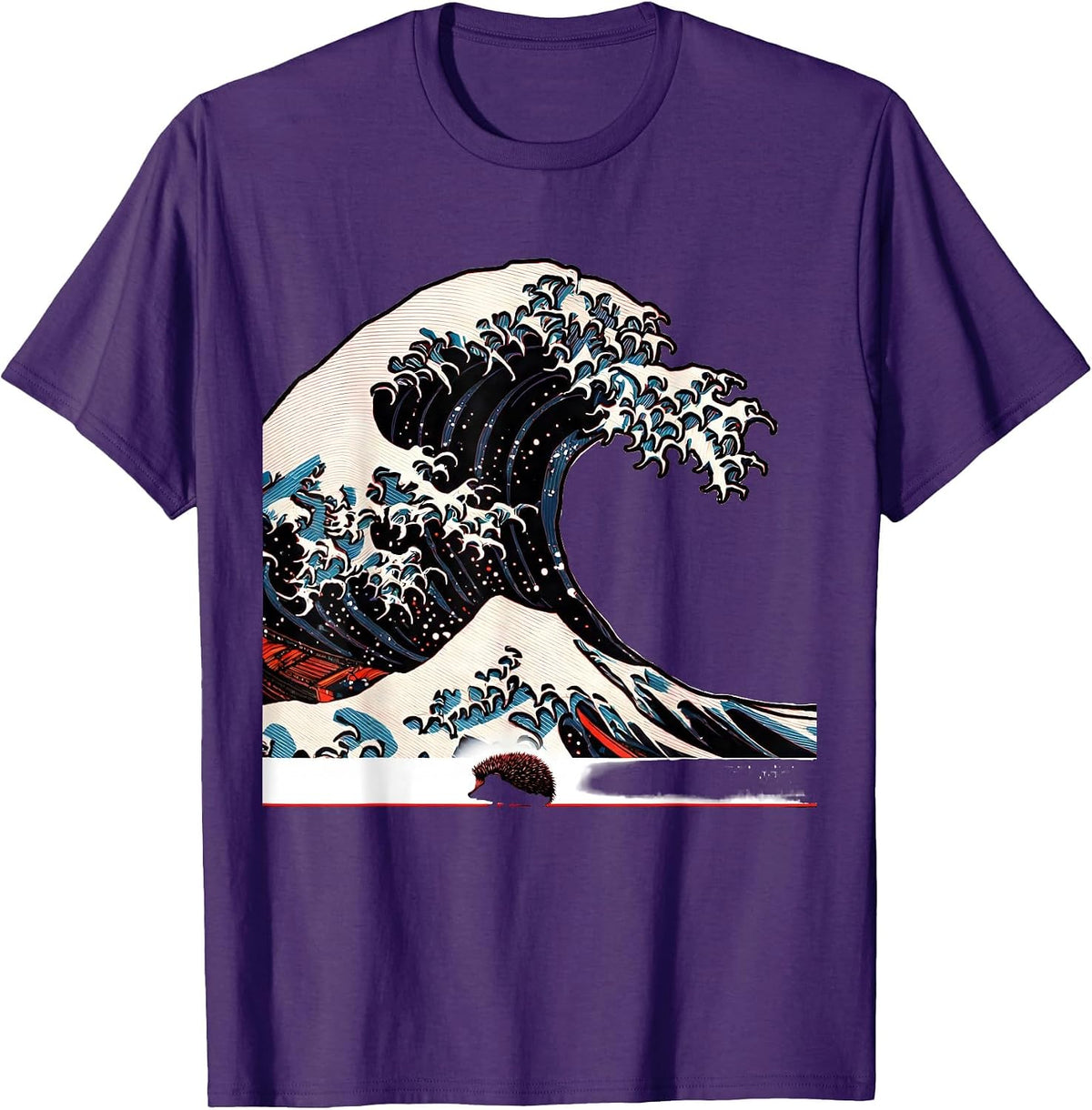 Men's Wave Crest Hedgehog Japanese Art Animal Humor T-Shirt - Purple