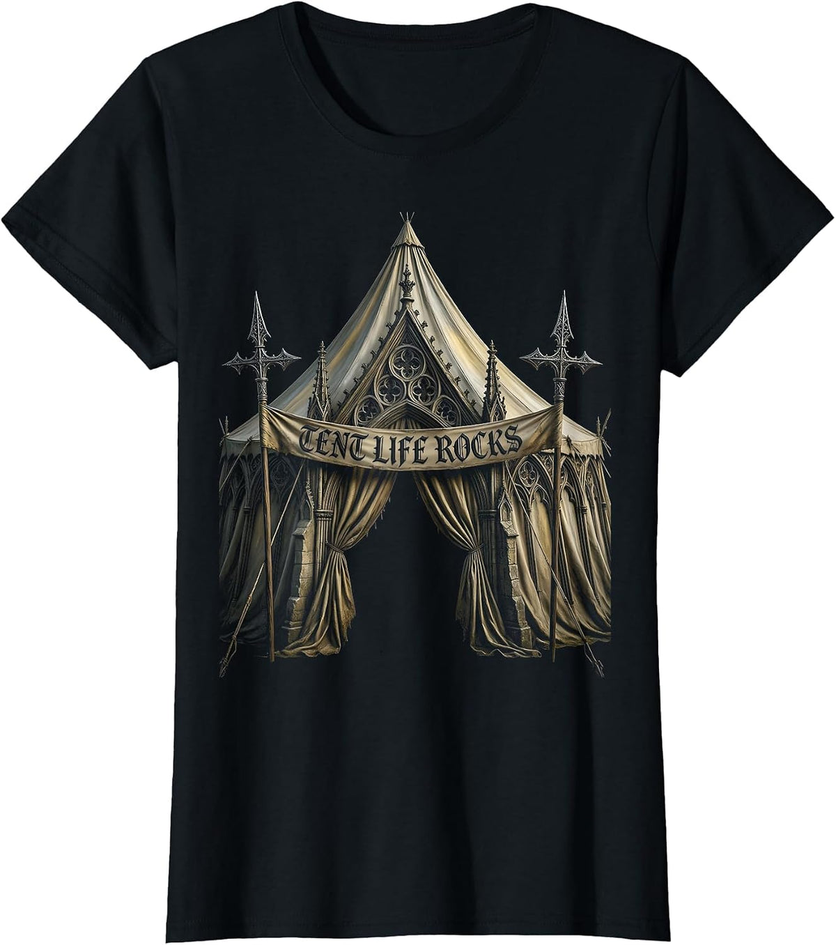 Tent Life Rocks Outdoor Camping Design T-Shirt - Black