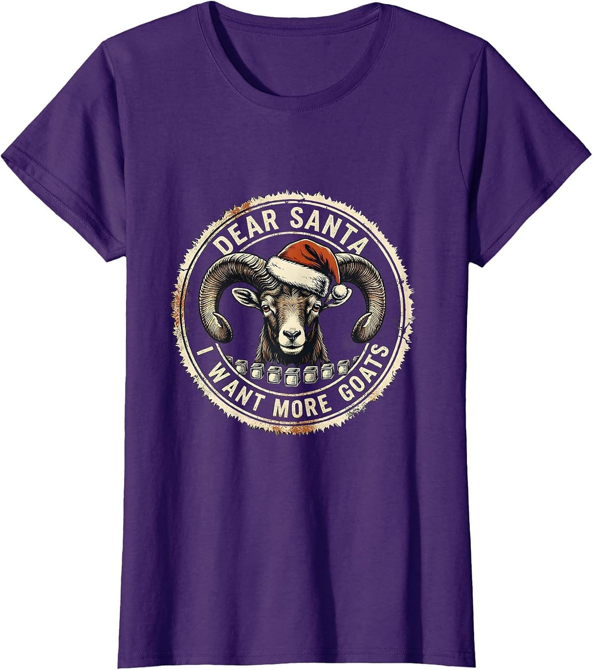 Women's Dear Santa, I Want More Goats Funny Goat Lover Christmas T-Shirt - Purple