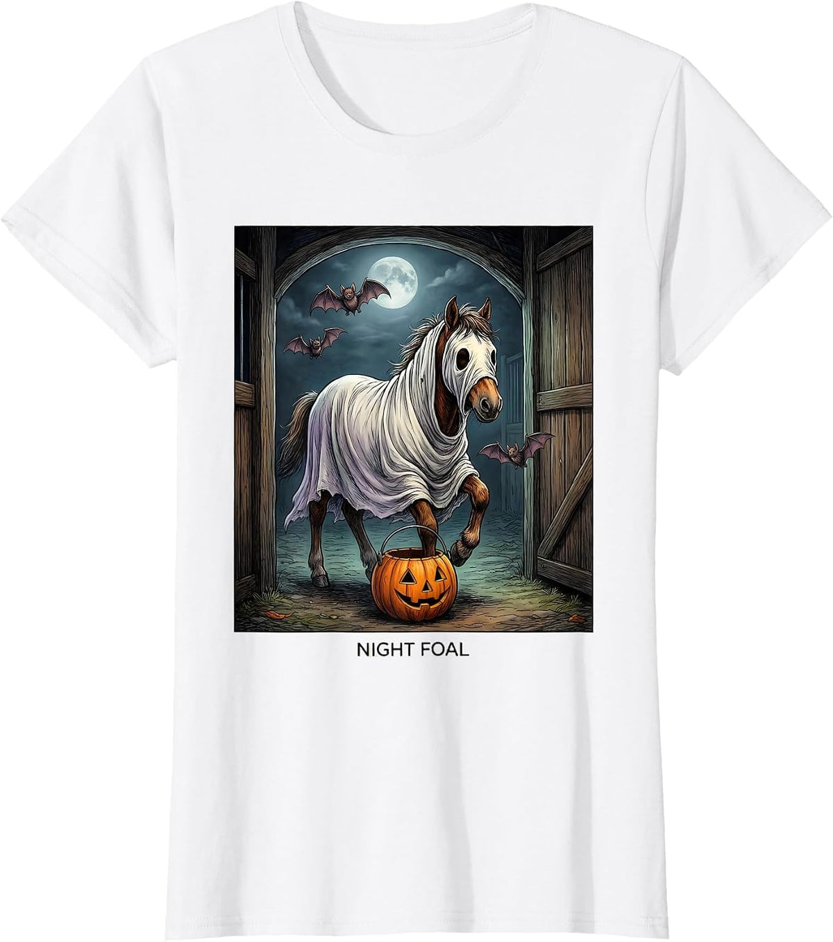 Night Foal Ghost Sheeted Foal Halloween Horse Lover Humor T-Shirt - White