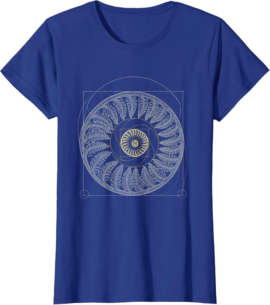 Women's Fibonacci Spiral Golden Ratio Sacred Geometry Math Lover T-Shirt - Royal Blue