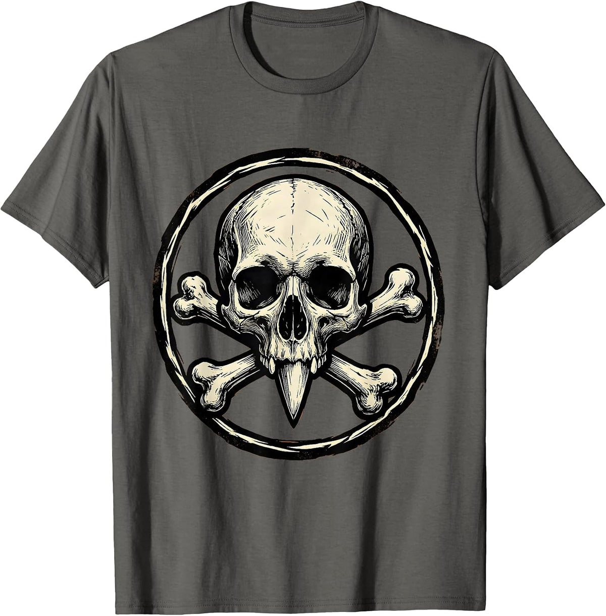 Chicken Skull Crossed Drumsticks Dark Art Design T-Shirt - Asphalt Grey