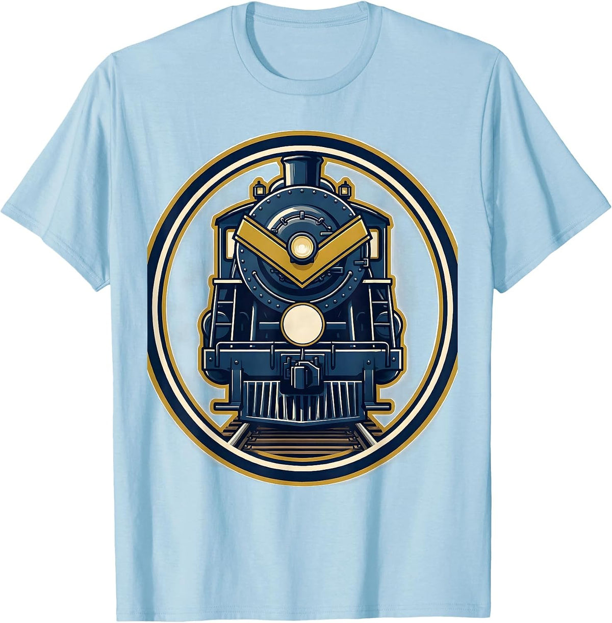 Men's Steam Locomotive Badge Train Enthusiast Vintage Humor T-Shirt - Baby Blue