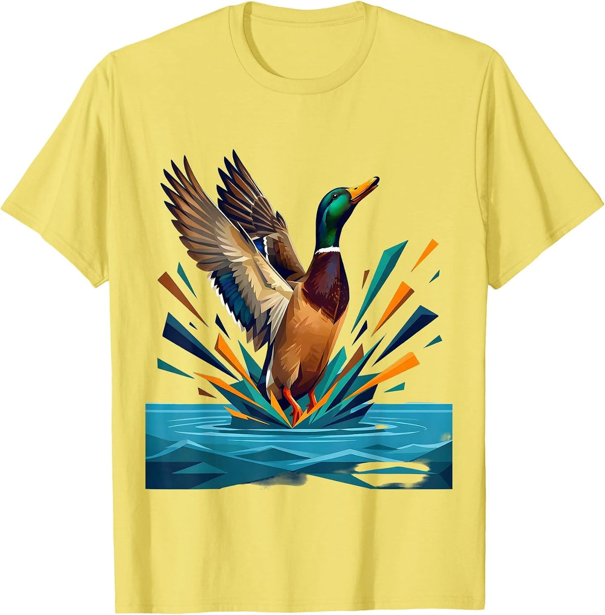 Men's Mallard Duck Bursting Through Water Splash T-Shirt - Lemon Yellow
